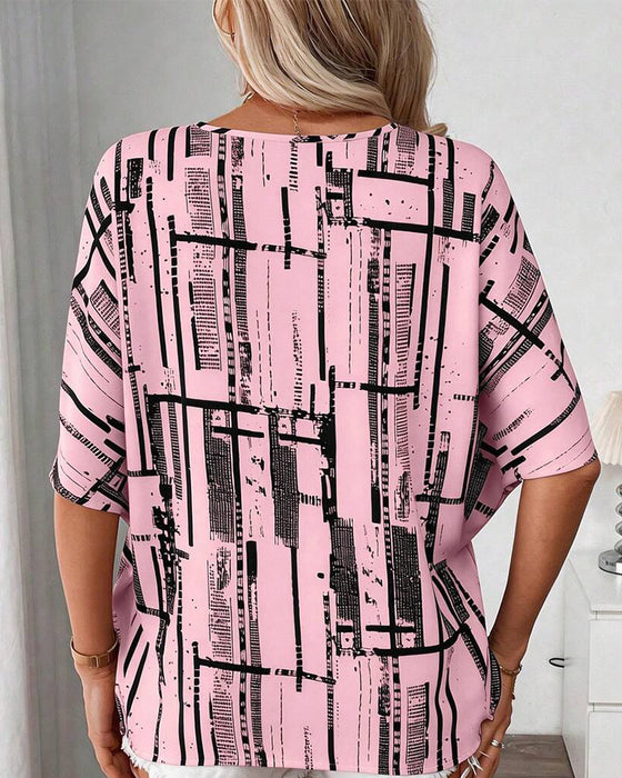 Bluse V-Hals Linje Flaggermus Erme