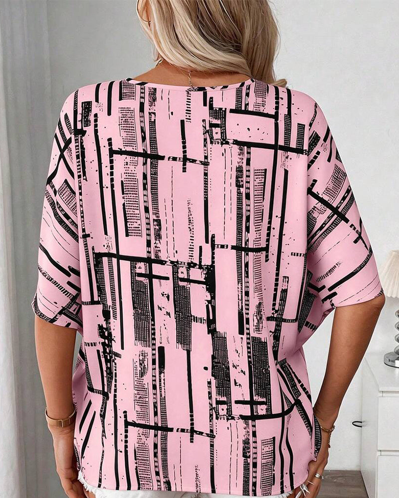Bluse V-Hals Linje Flaggermus Erme