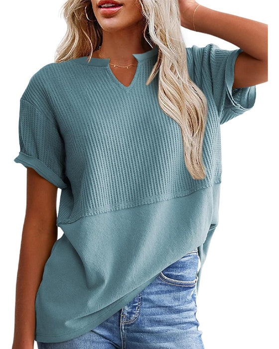 T-Skjorte Innsnørt Midje Lappeteppe V-Utringning Pullover