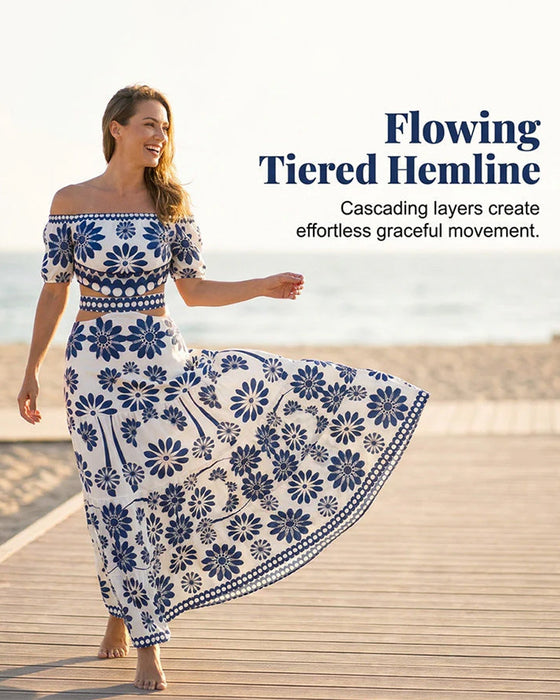 Kjole Off-Shoulder Blomstrende Utskåret