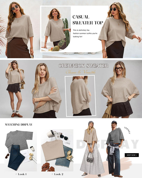 Pullover Ensfarget Loose Fit Avslappnet Halv Erme