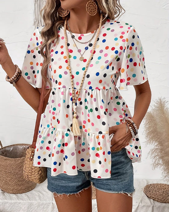 Bluse Fargerik Polka Dot Babydoll