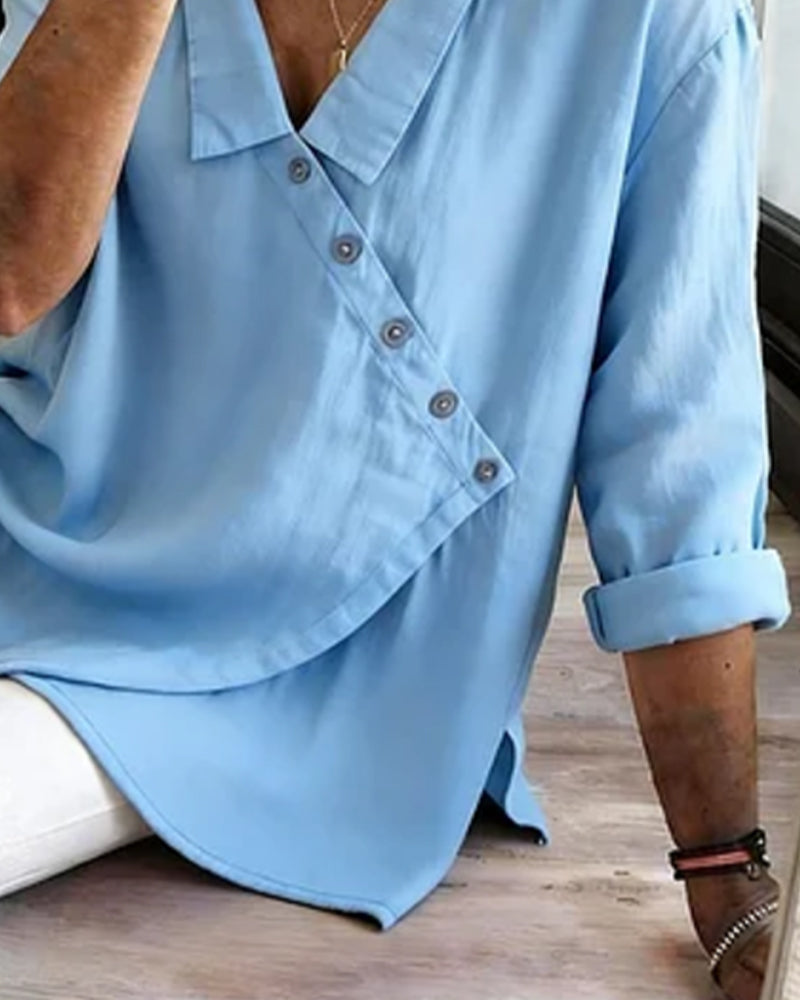 Bluse Med Asymmetrisk Diagonal Knappelukking Og Krage