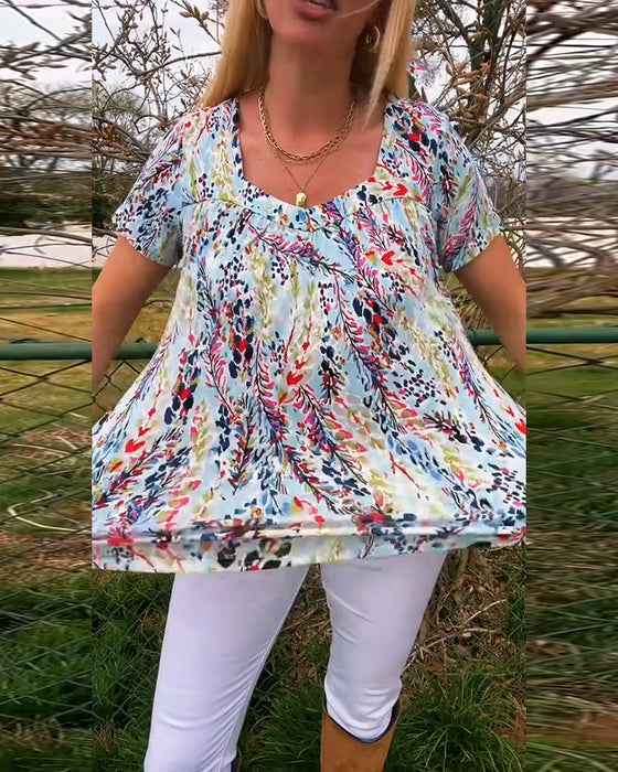 T-Skjorte U-Hals Kortermet Mønstret