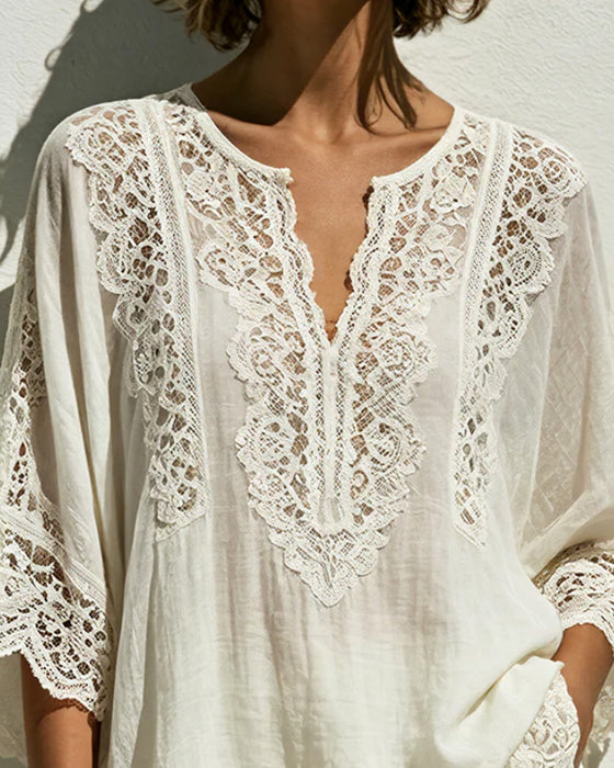 Ensfarget Blondine-V-Halsbluse
