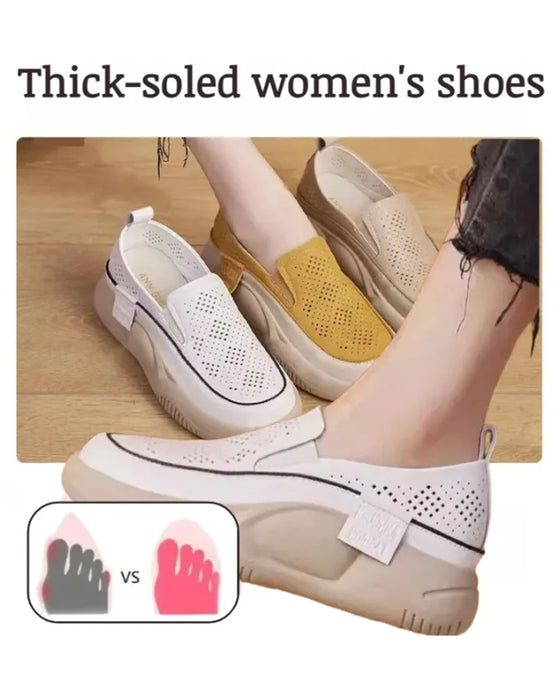 Sko Tykksålede Dame Uthullete Loafers Rund Tå Hette