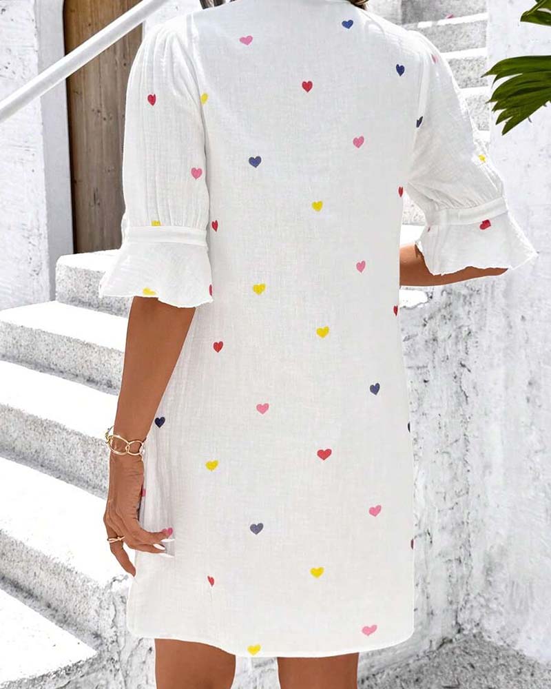 Kjole Fargerik Hjertetrykk V-Hals