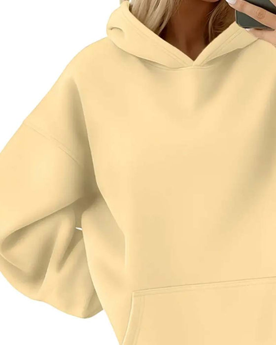 Hoodie Solid Farge Lang Erme Casual