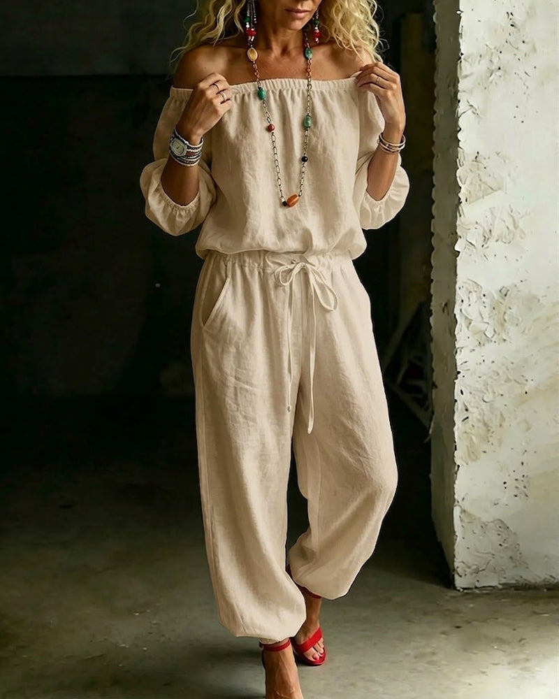 Jumpsuit Off-Shoulder Knyt Midje Innsnørt Midje