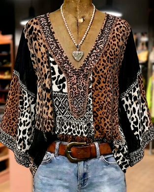 Bluse Leopard Lappeteppe Lykt Erme