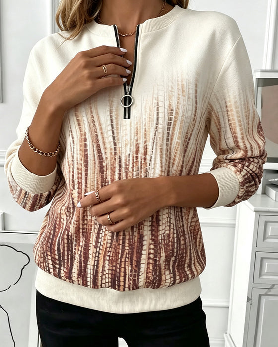 Sweatshirt Gradient Rund Hals Glidelås Lang Erme