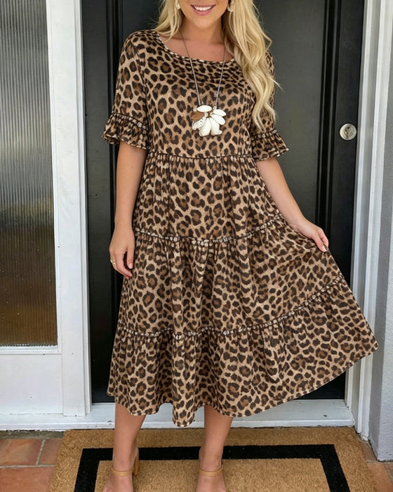 Kjole Leopard Trykk Kortermet