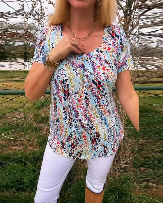 T-Skjorte U-Hals Kortermet Mønstret