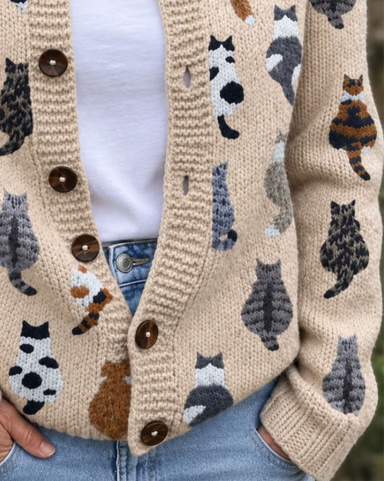 Cardigan Katt Rygg Trykk Strikket