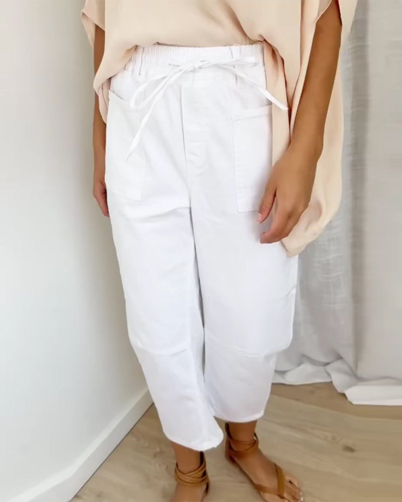 Bukser I Denim Med Lommer Og Kort Lengde