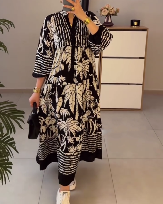 Kjole med trykk, løs og avslappet passform