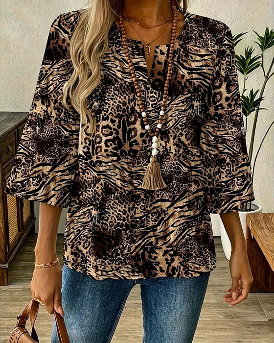Bluse Leopard V‑Hals