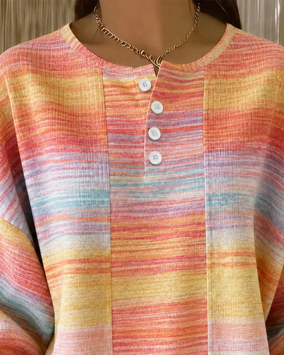 Sweatshirt Rundhalset Knapp Ombre