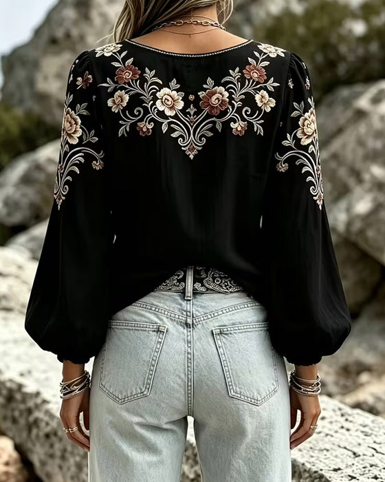 Bluse V-Hals Blomstret Casual