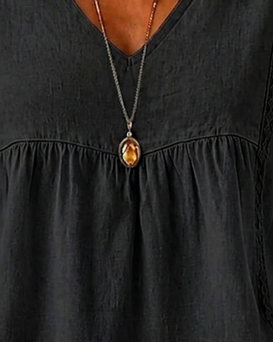 Bluse V-Hals Rynket Kort Erme