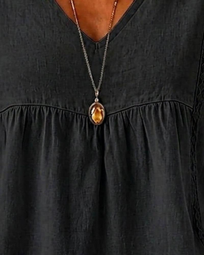 Bluse V-Hals Rynket Kort Erme