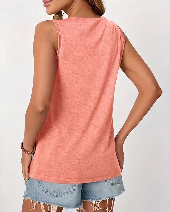 Tanktop Ensfarget U-Hals Plissert