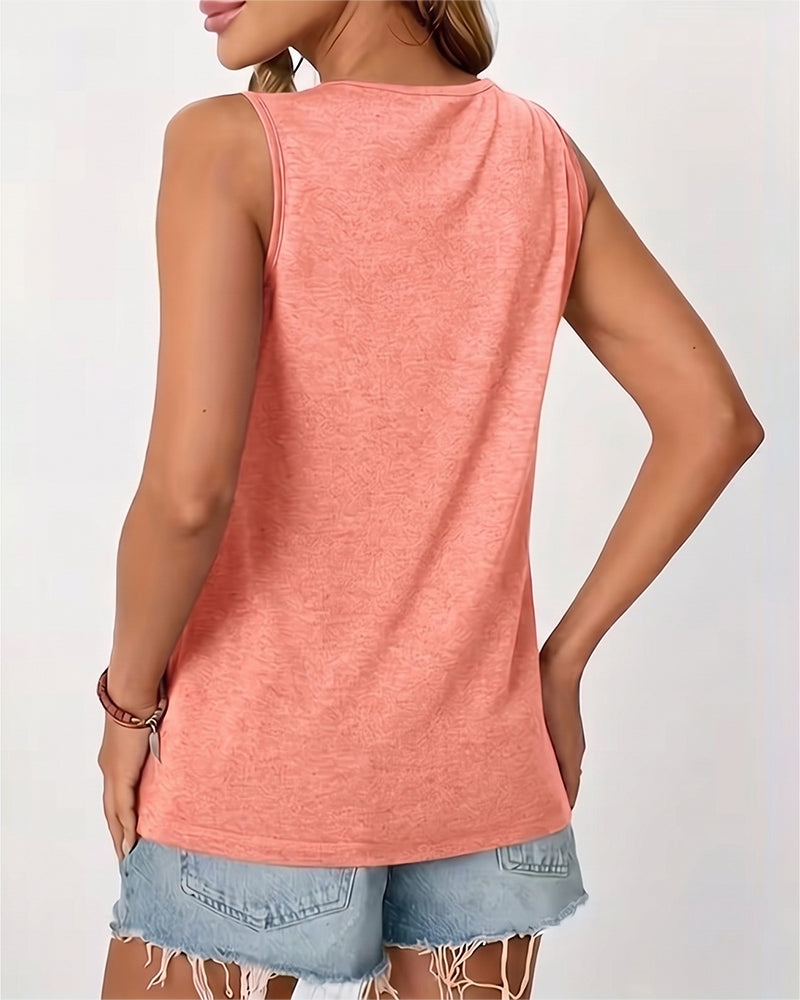 Tanktop Ensfarget U-Hals Plissert