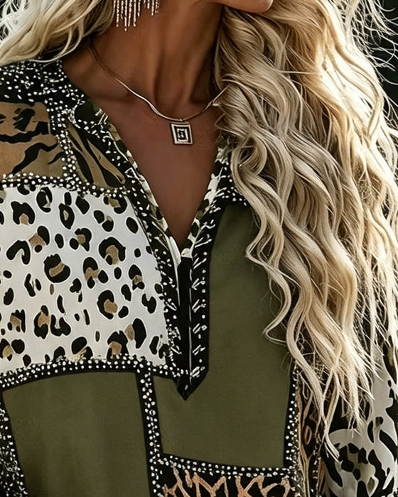 Bluse Leopard Fargeblokk