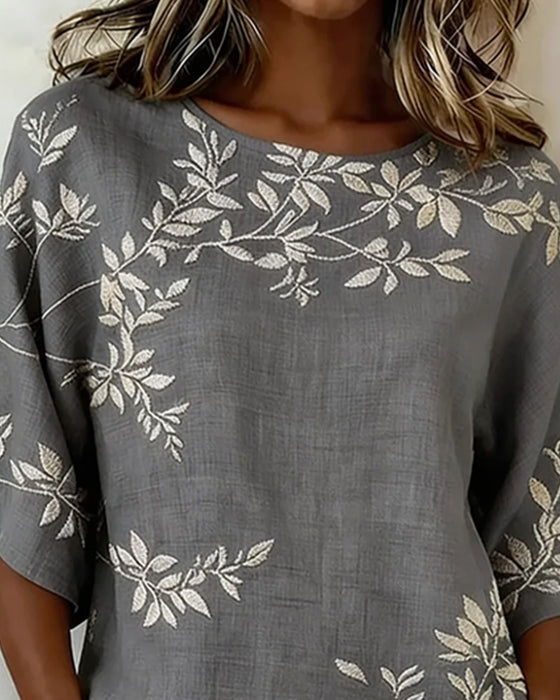 Bluse Rund Hals Flaggermusermer Stripet