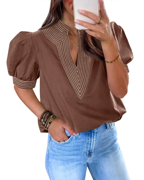 Bluse V-Hals Boble Erme Stripet