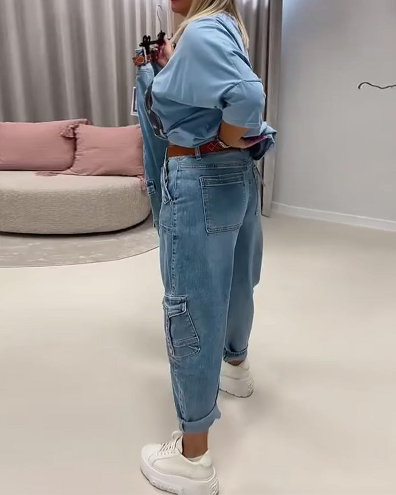 Jeans Høy Midje Cargo Stil