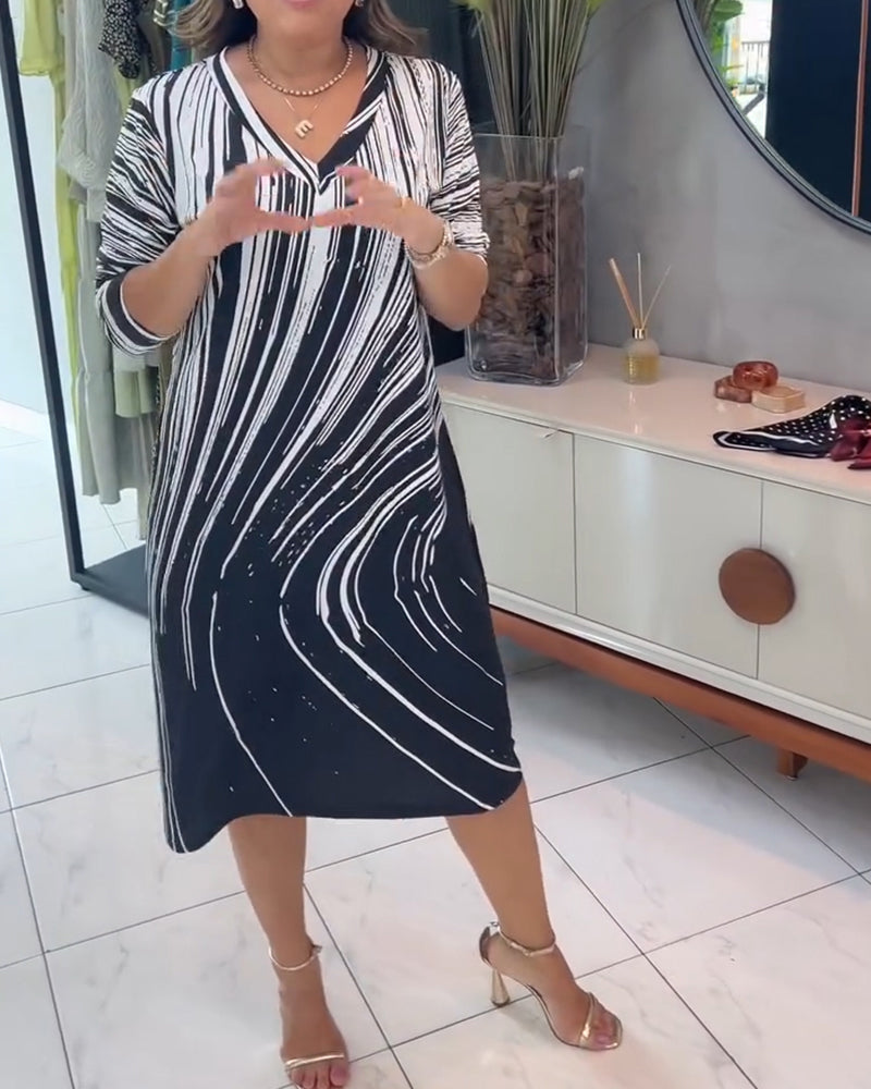 Kjole Bølgemønster V-Hals