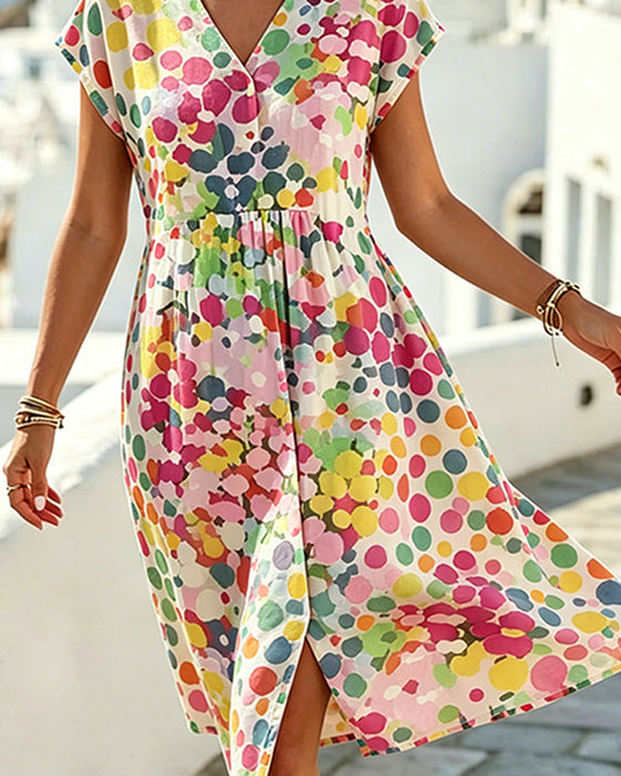 Kjole Polka Dot V-Hals Midje