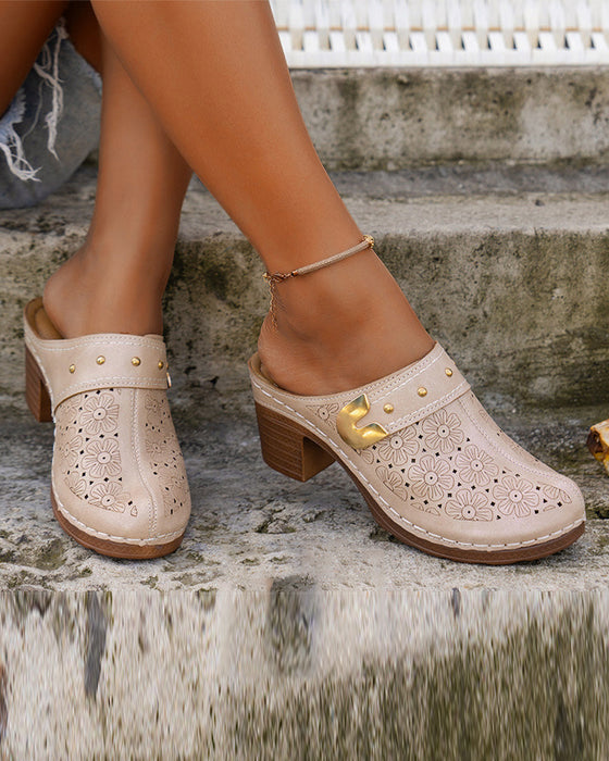 Sandaler Dekket Tå Kraftig Hæl Slip-På