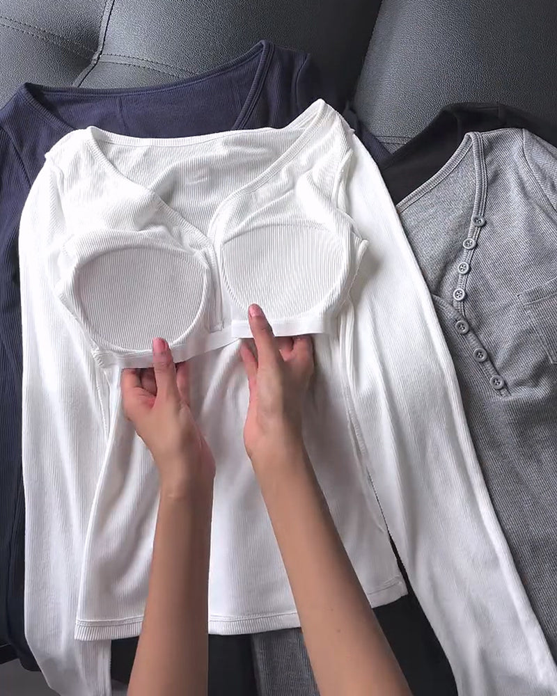 Topp Ribbet Henley Lomme Langermet