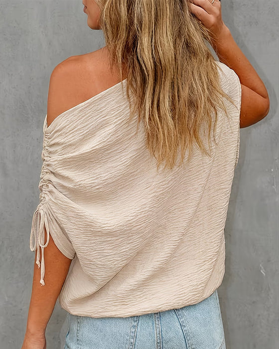 Bluse Solid Farge Snøre En Skulder