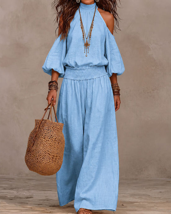Sett Off-Shoulder Langermet Rynket Bukser