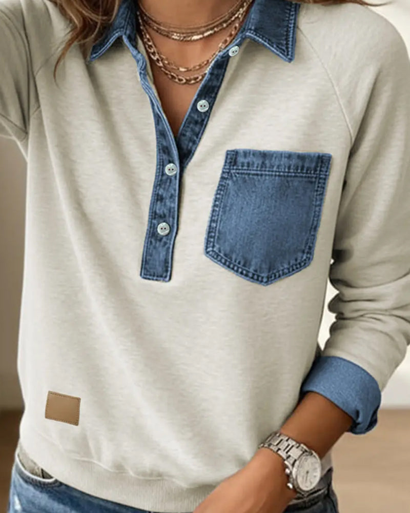 Sweatshirt Skjortekrage Lang Erme
