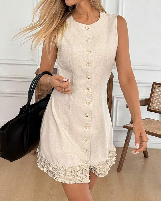 Kjole Ermeløs Rysje Midjestropp Kort Lengde