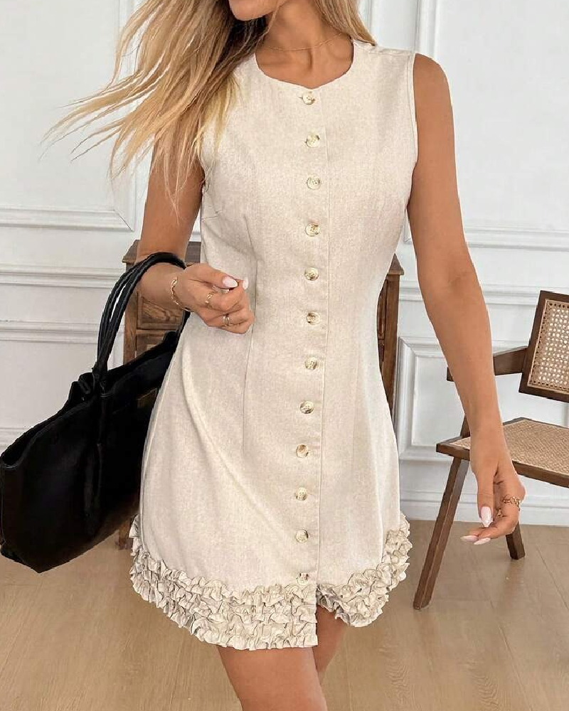 Kjole Ermeløs Rysje Midjestropp Kort Lengde