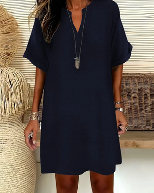 Kjole V-Utringning Kortsermet Ensfarget Slire