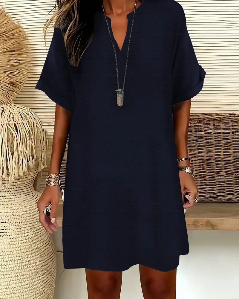 Kjole V-Utringning Kortsermet Ensfarget Slire