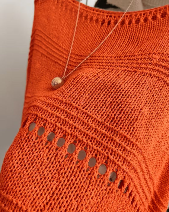 Pullover En-Skulder Uthuling Strikket