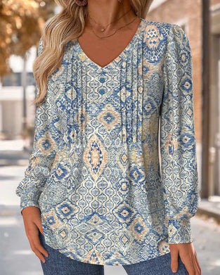 Bluse V-Hals Rynket Casual