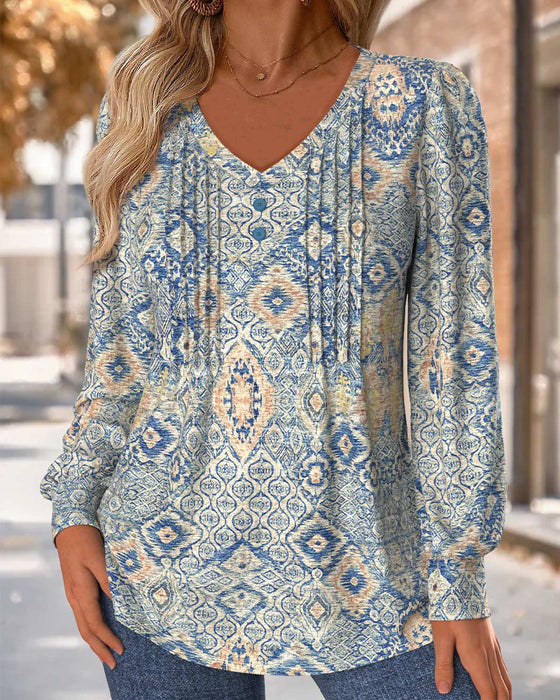 Bluse V-Hals Rynket Casual