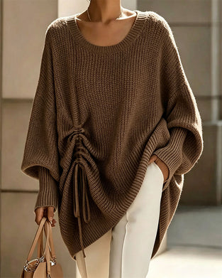 Pullover Rund Hals Snor Avslappet Solid Strikket