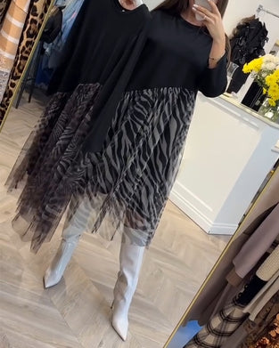 Kjole Rundhals Patchwork Mesh Print