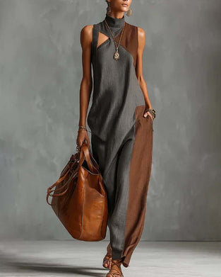 Kjole Høy Hals Asymmetrisk Lappeteppe Ermeløs