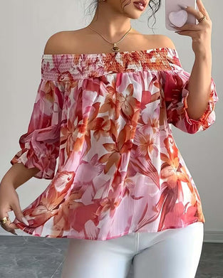 Bluse Off-Shoulder Trykk Boble Erme
