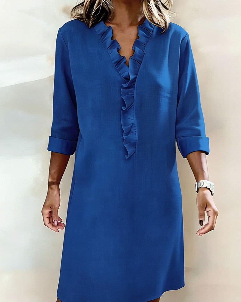 Kjole Rysjet V-Hals Ensfarget